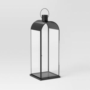 Threshold Metal Portable Tempered Glass Black Metal Lantern NWT